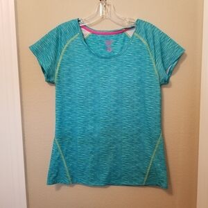 Reel Legends Top Women S Blue With Yellow Accents  Back Zipped Pocket